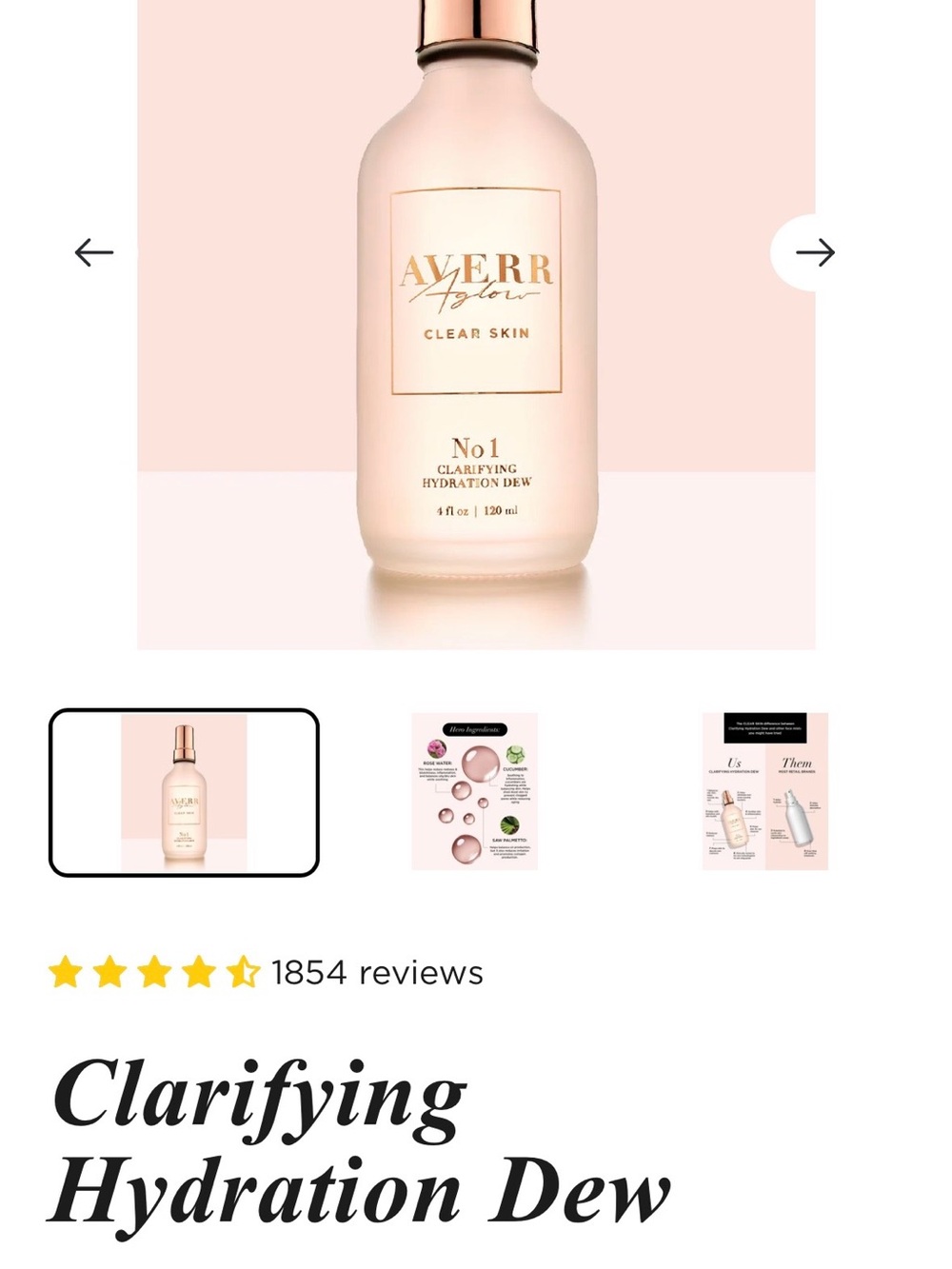 AVERRA Clear Skin Clarifying Hydration Dew - Blush Pink Bottle